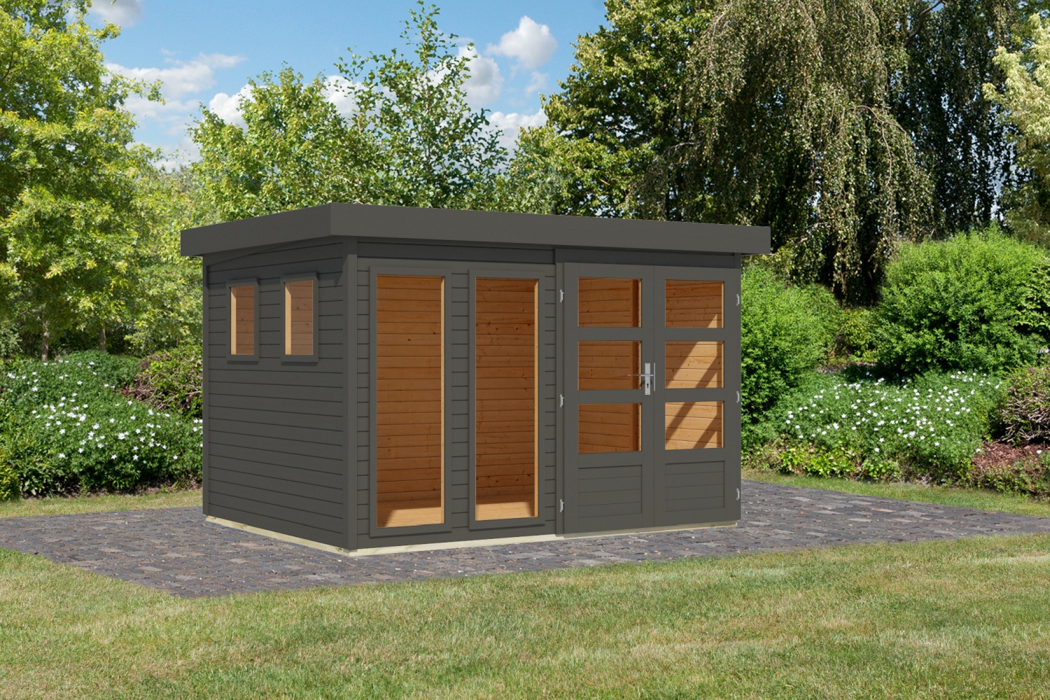 Gartenhaus Lahar 5 - 302x246 cm, 19 mm Holz terragrau, Karibu