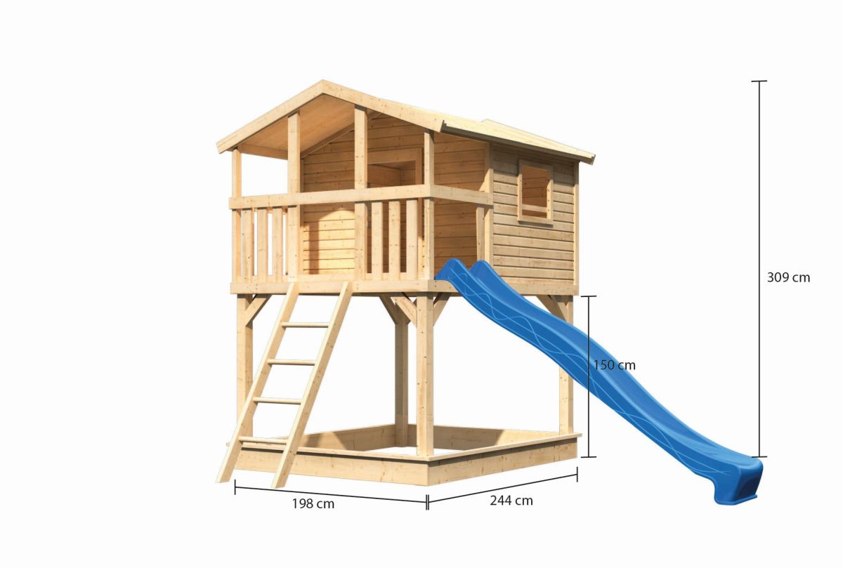 Stelzenhaus Benjamin naturbelassen mit Rutsche blau