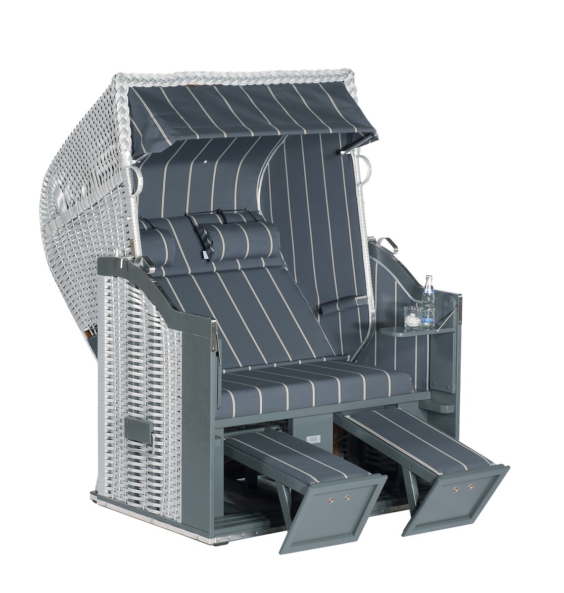 Strandkorb Classic silber mit Stoff 46 und Extras, 2-Sitzer Halblieger von SonnenPartner