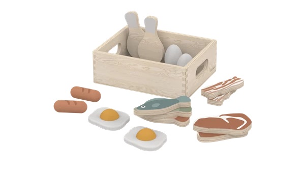 Flexa Fisch & Fleisch Holzspielzeug-Set in Holzbox, Birke