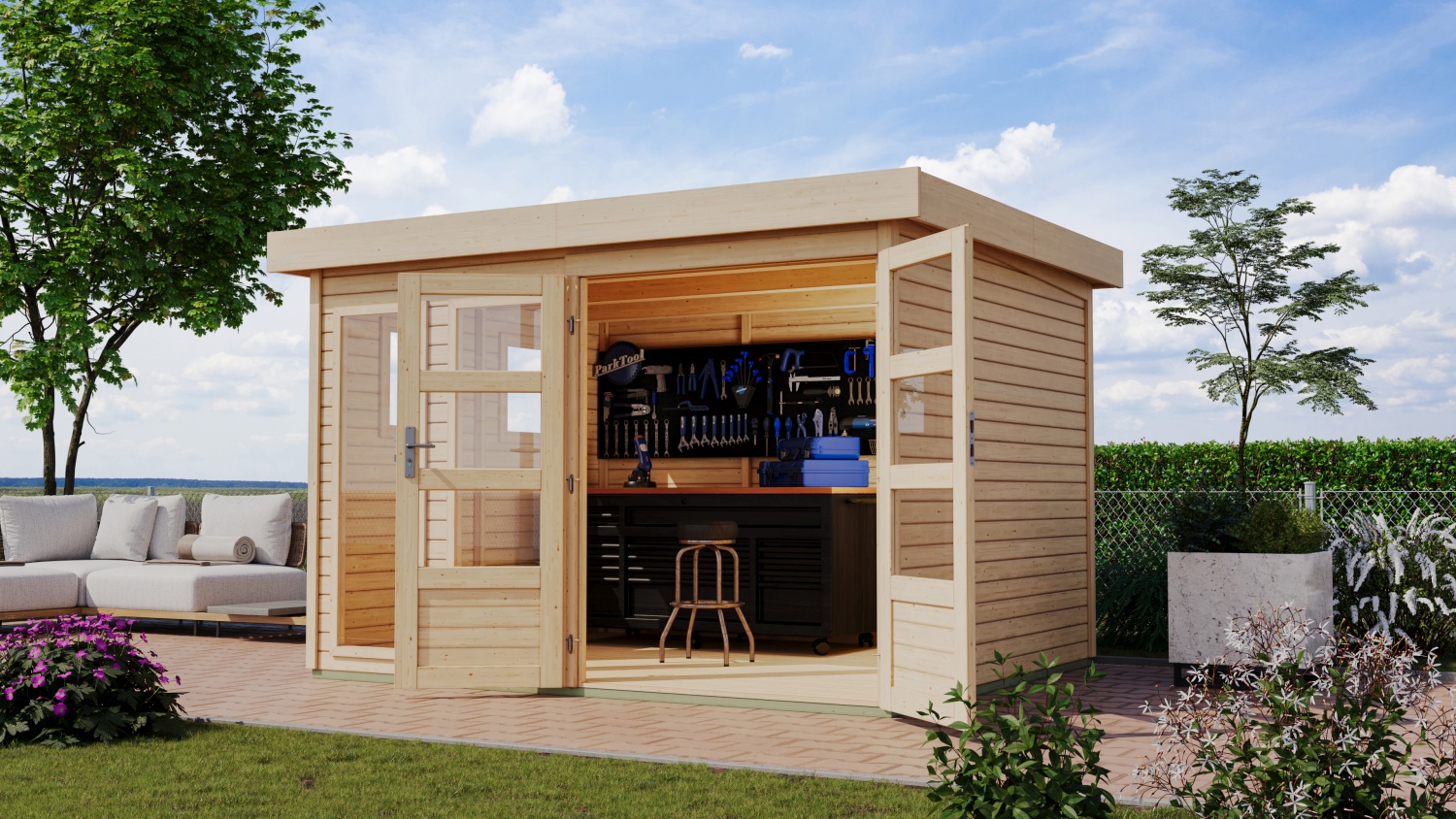 Gartenhaus Lahar 5 - 302x246 cm, 19 mm Holz naturbelassen, Karibu