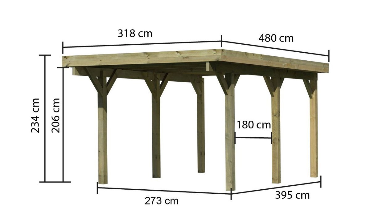 Einzelcarport CLASSIC 1 Variante A - 318x480 cm, kdi mit PVC-Dach