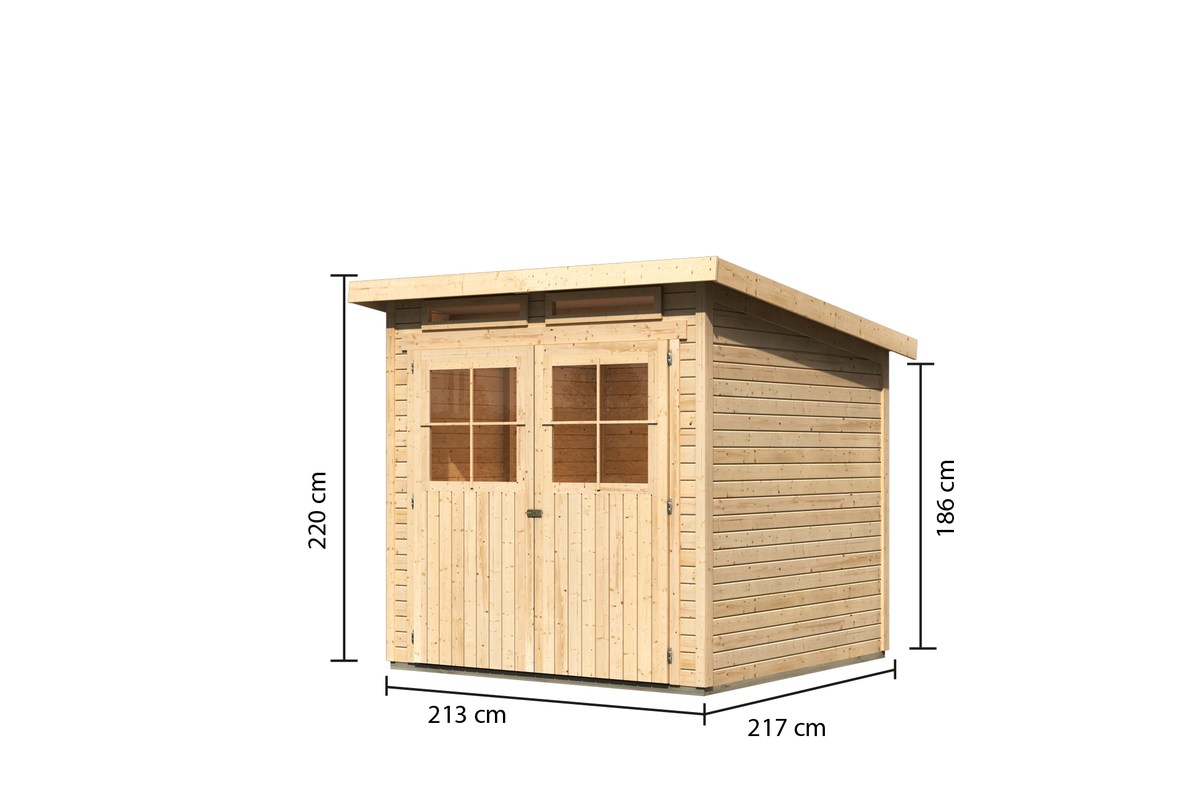 Gartenhaus Glücksburg 3 - 213x217 cm, 19 mm Holz naturbelassen, Karibu