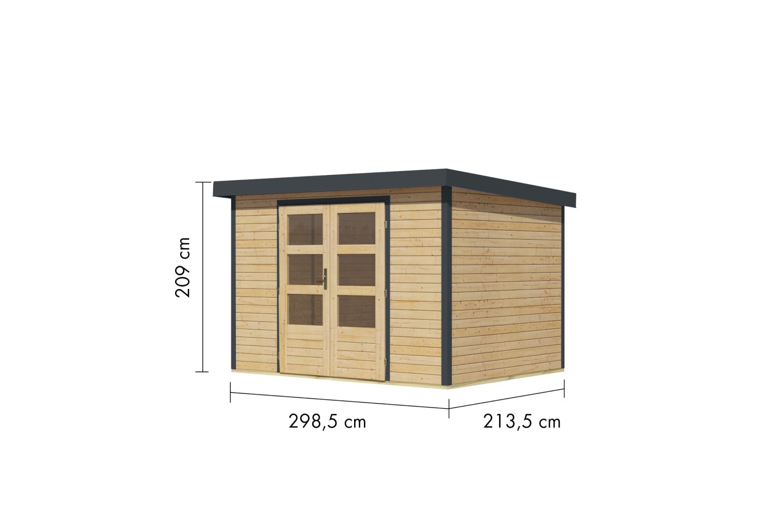 Hybrid-Gartenhaus Jupiter 4A - 298x213 cm, 19mm naturbelassen/anthrazit