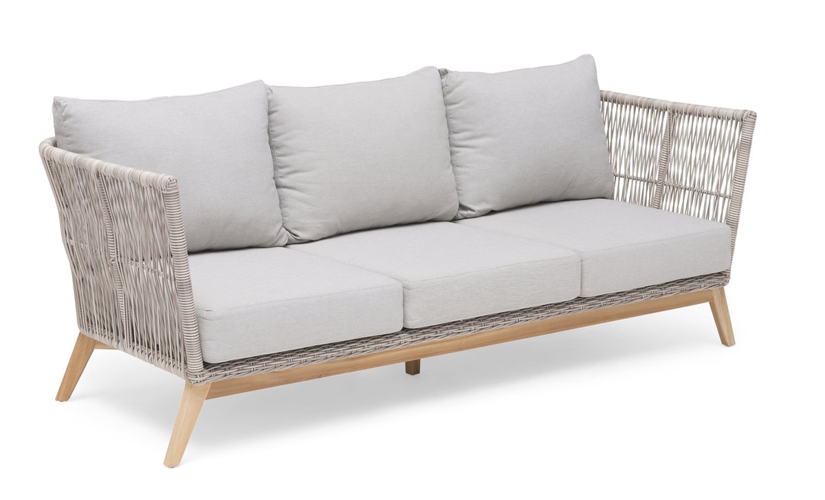 Himmelsnäs 3-Sitzer Sofa Teak/Polyrattan-Geflecht beige, inkl. Kissen