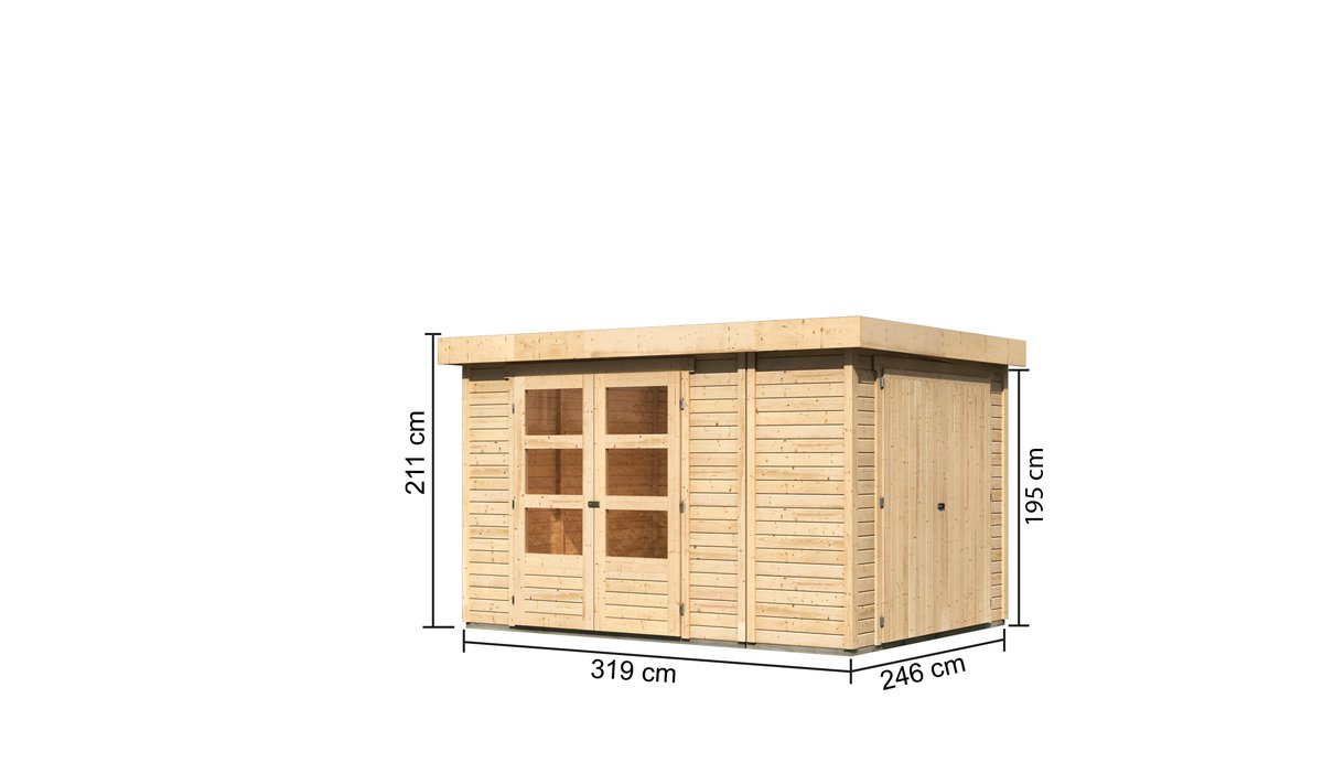 Gartenhaus Retola 4, 319x246 cm mit Anbauschrank, 19 mm Holz naturbelassen, Karibu