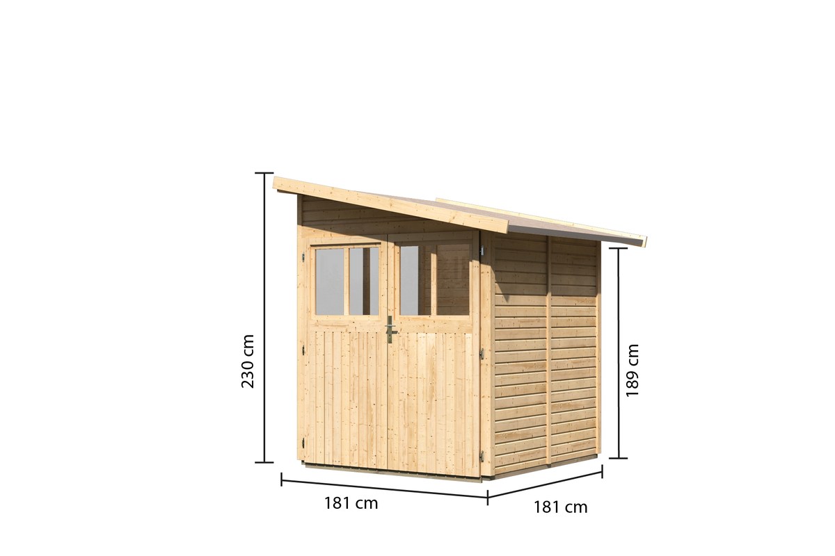 Anlehnhaus Wandlitz 2 - 181x181 cm, 19 mm Holz naturbelassen, Karibu