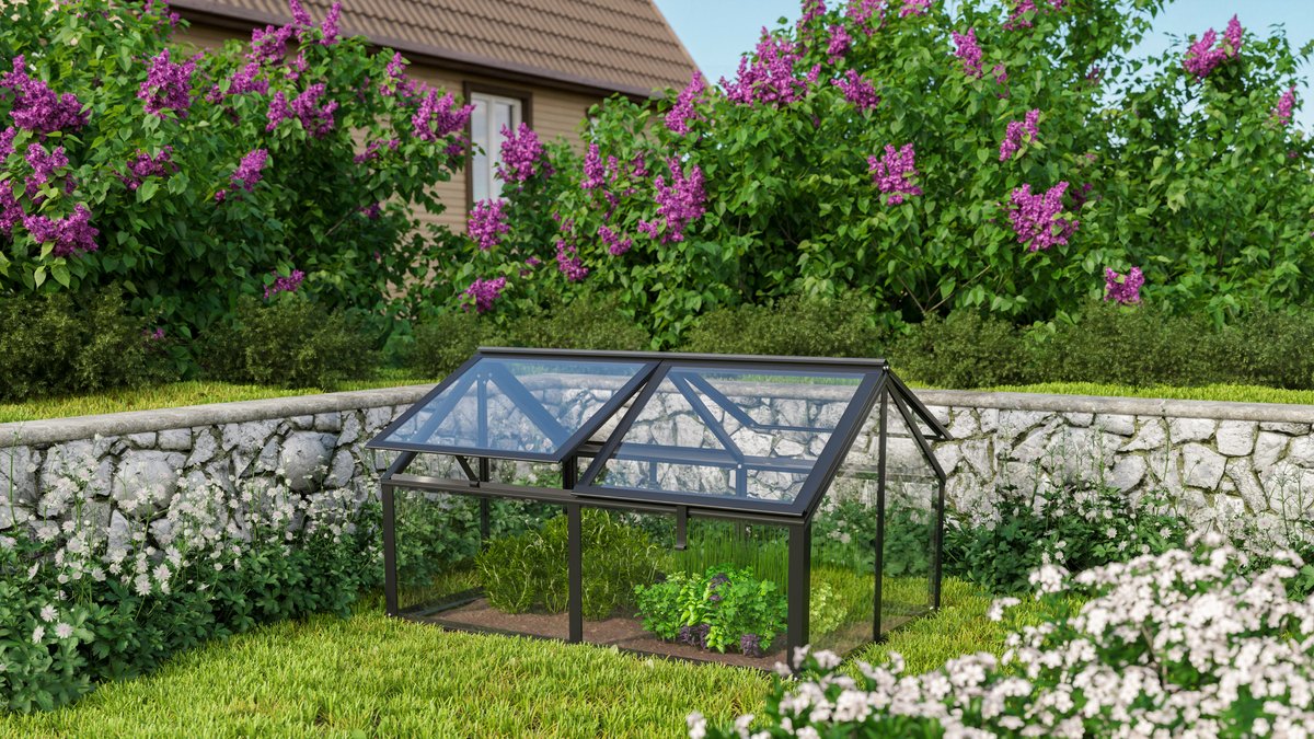 Vitavia Frühbeet Gamma mit 4 Dachfenstern, ESG 3 mm | schwarz