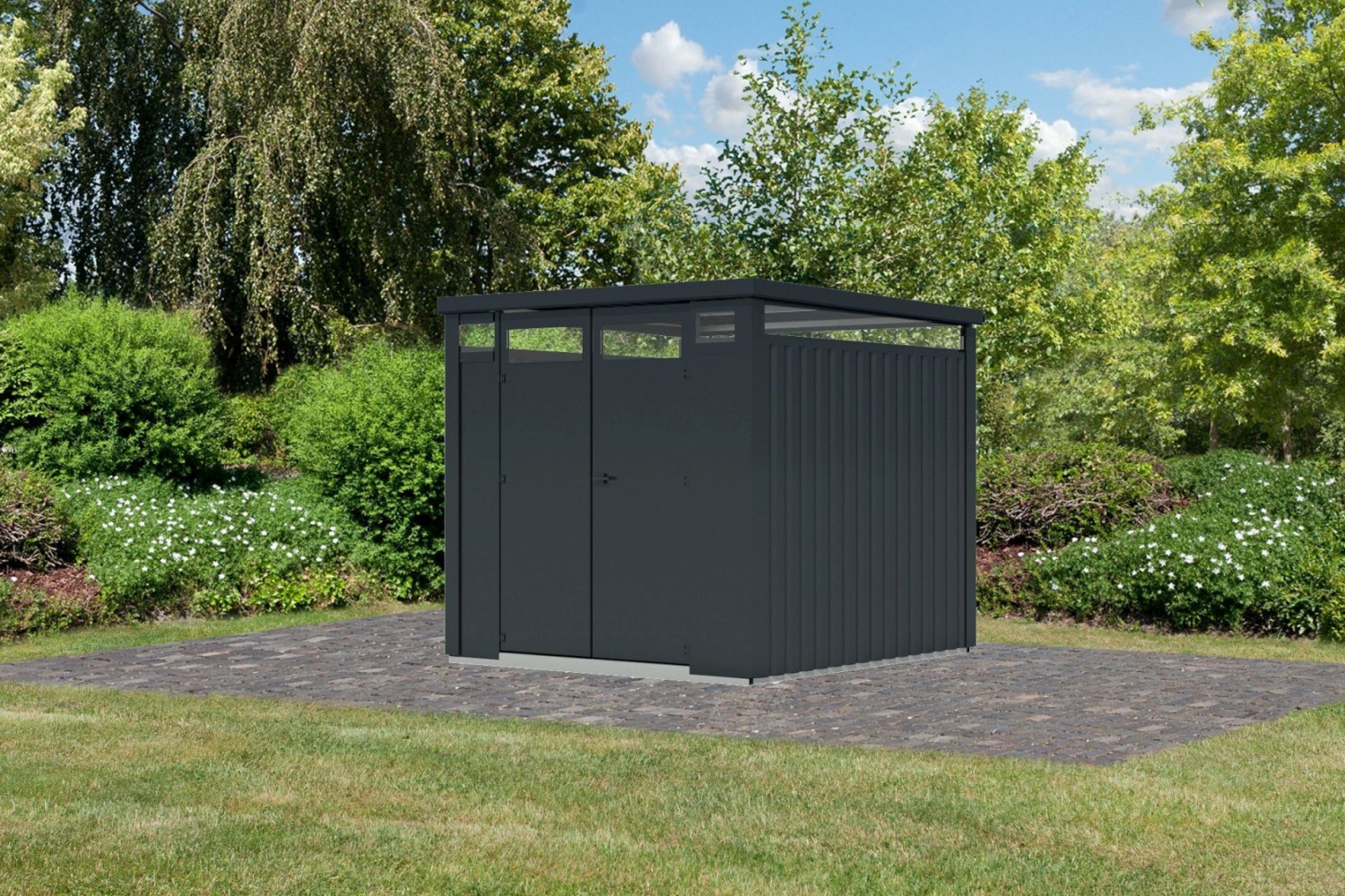 Metall-Gerätehaus Østen 2 - 232x229 cm, anthrazit, Karibu