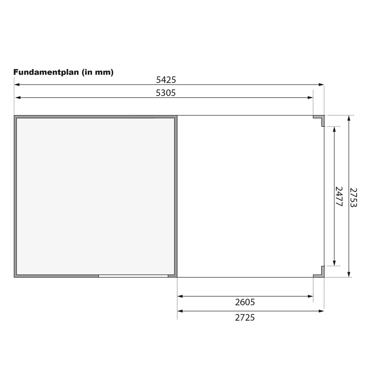 Gartenhaus Qubic 2 - 276x276 cm plus Anbaudach 2,40m, 19 mm Holz naturbelassen, Karibu