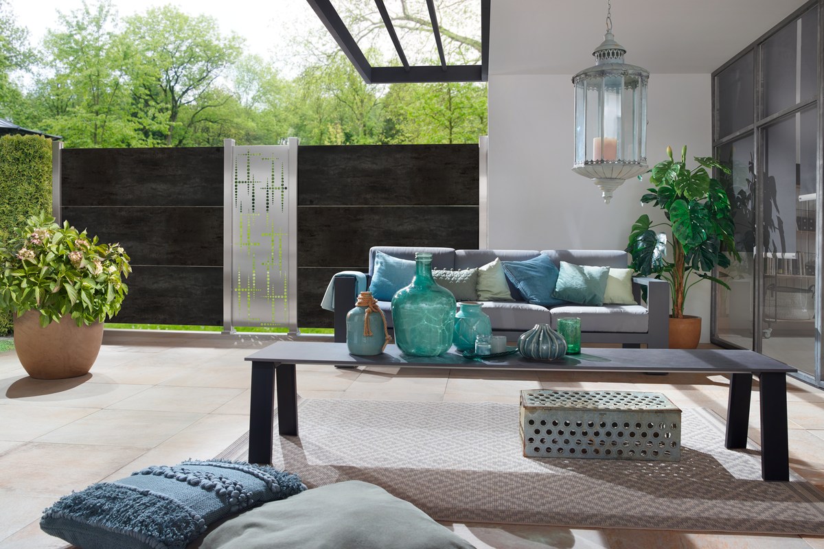 SYSTEM KERAMIK XL Sichtschutz Darknight 180x180 cm, Zaunfeld-Set Steinoptik