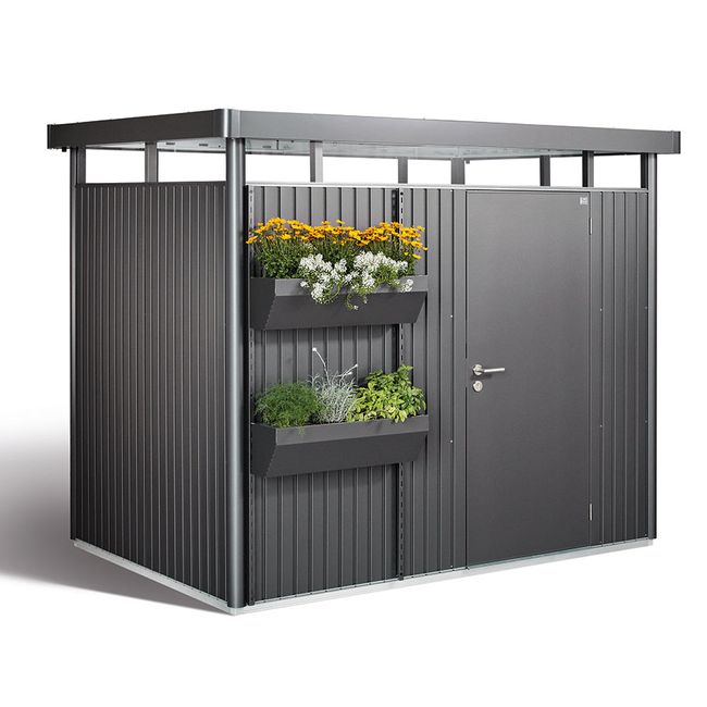 Blumenkasten-Set biohort FloraBoard dunkelgrau-metallic zu Gerätehäusern AvantGarde, HighLine, Panorama
