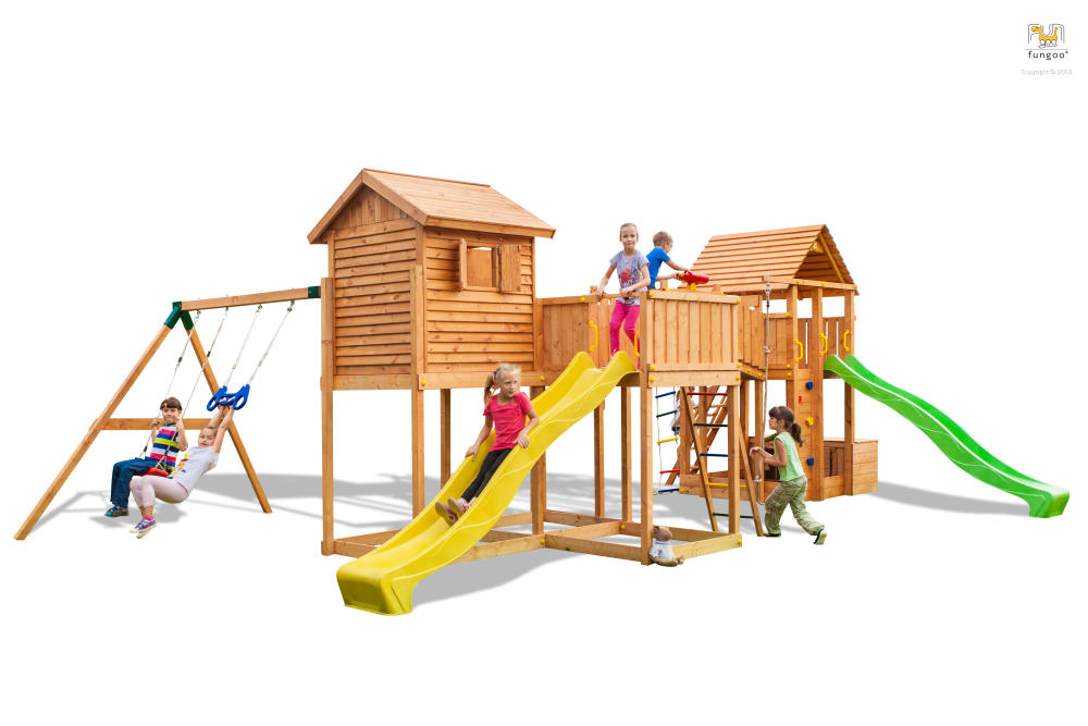 Spielplatz Maxi Set Fungoo PLAY BOX, teak-farben lasiert