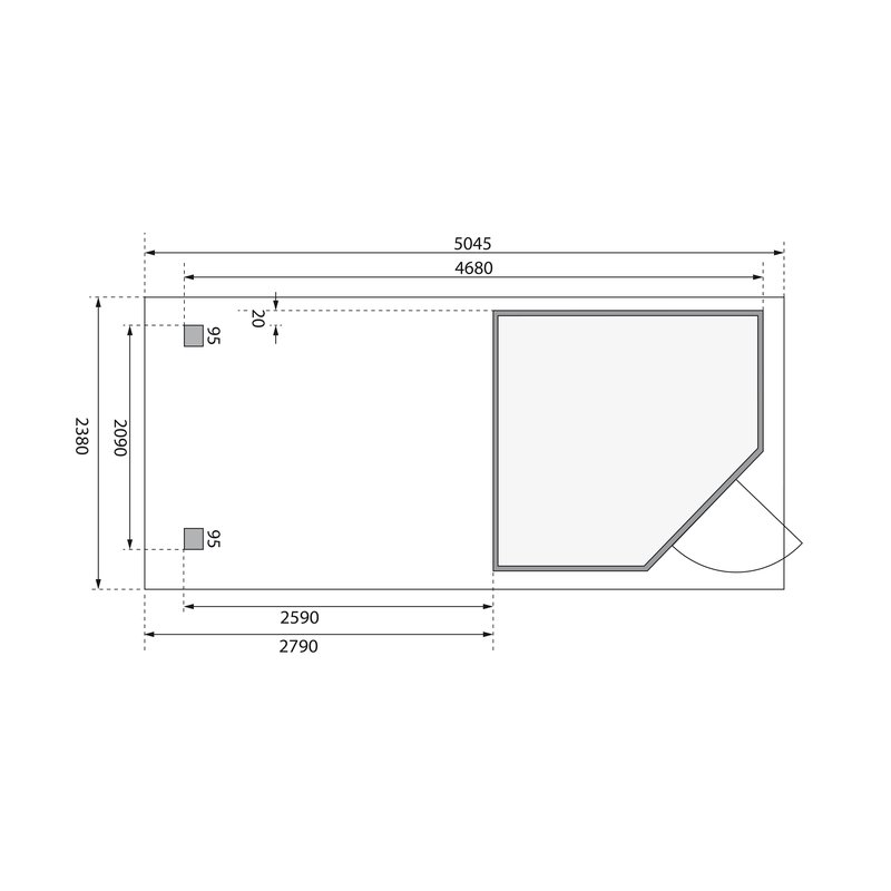 Gartenhaus Schwandorf 3, 213x217 cm, inkl. Anbaudach 2,80m, 19 mm Holz naturbelassen, Karibu
