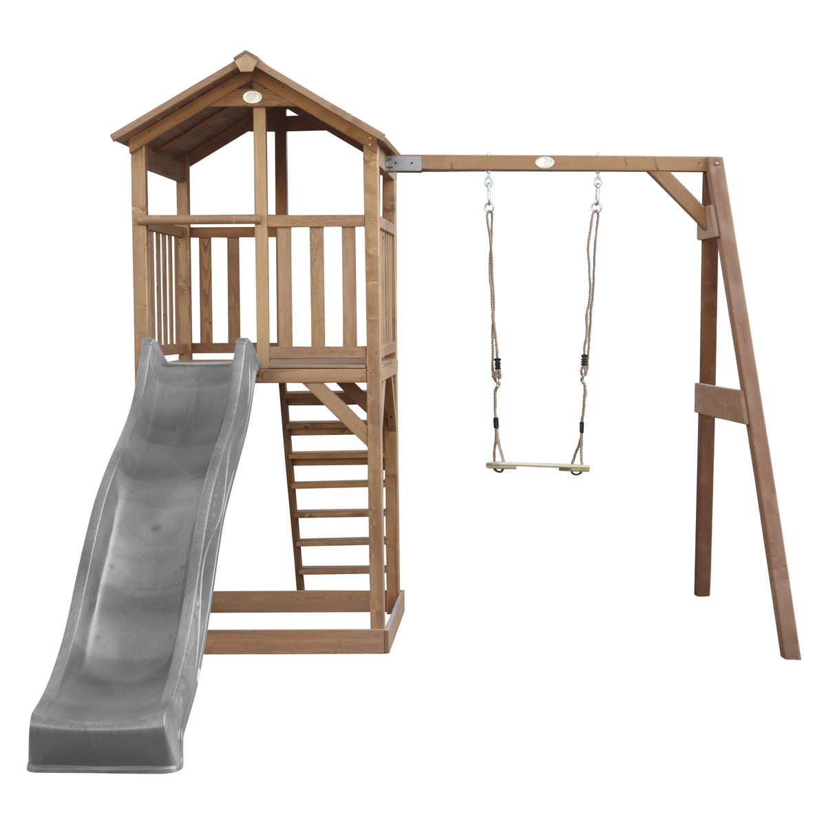 Spielturm Beach Tower Swing braun mit Rutsche grau