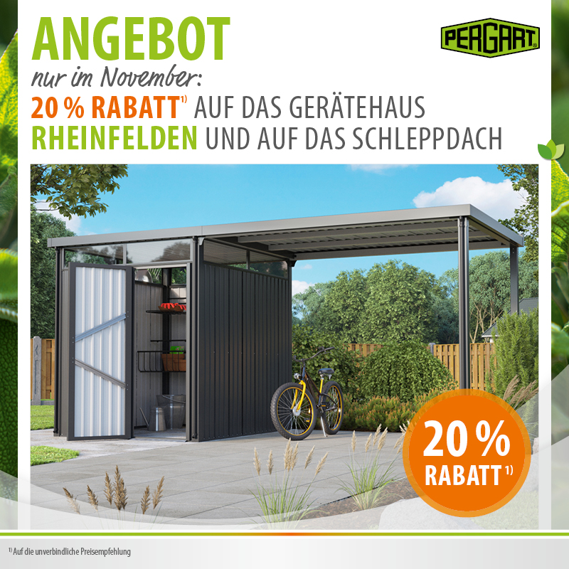 Gerätehaus Rheinfelden und Schleppdach im Angebot für 20% unter UVP