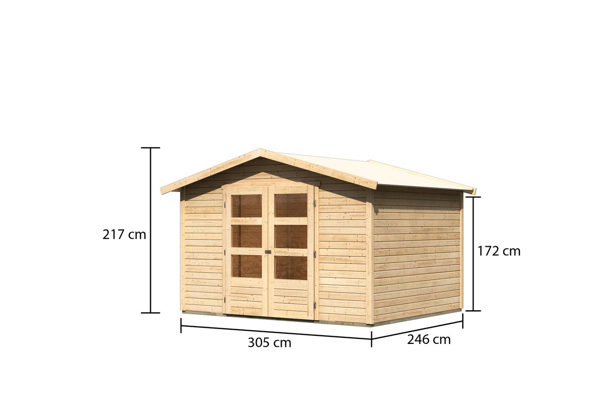 Gartenhaus Amberg 5 - 305x246 cm, 19 mm Holz naturbelassen, Karibu