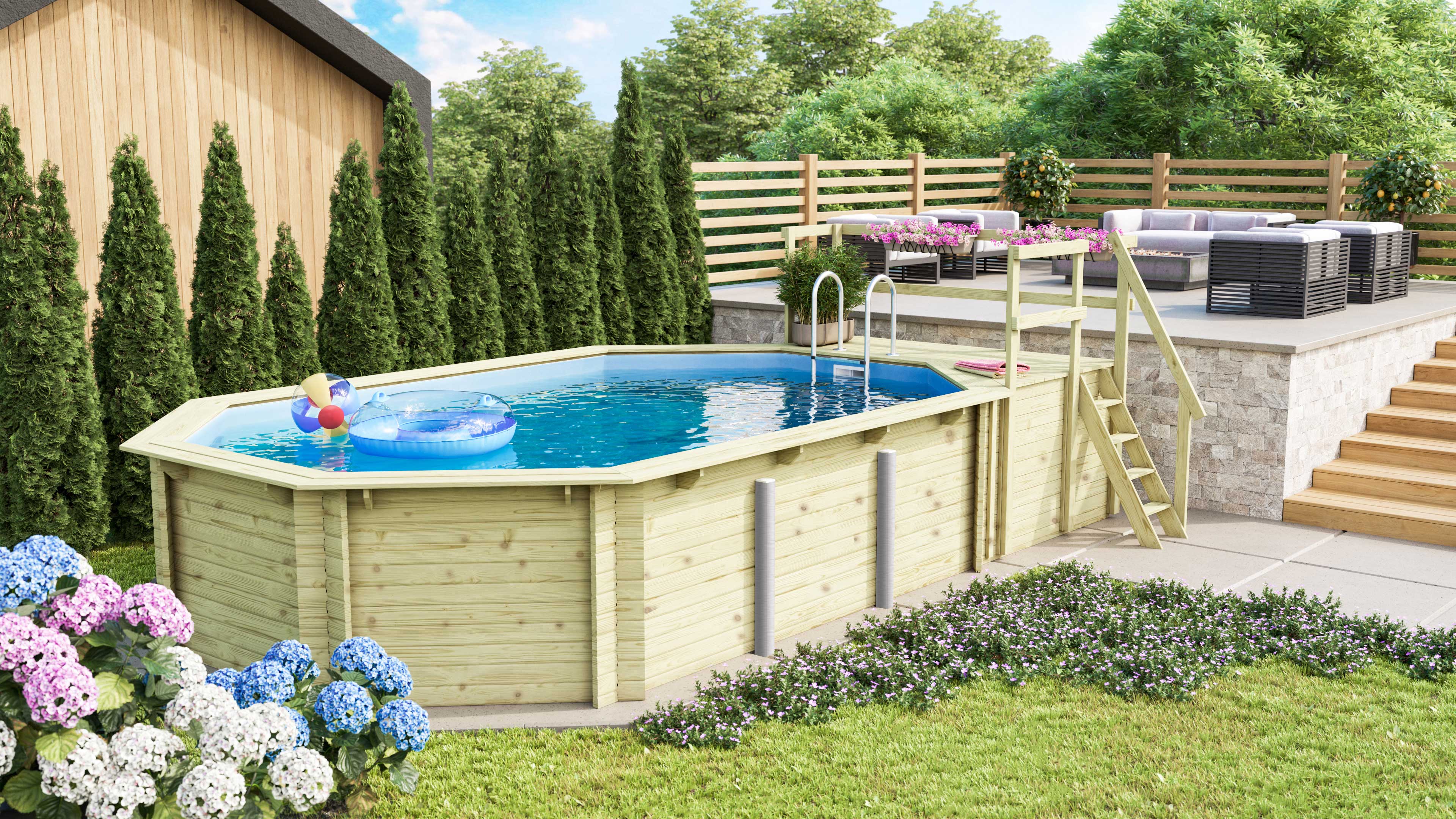 Karibu Pool Modell 4 Classic 400 x 610 cm, Holz kdi