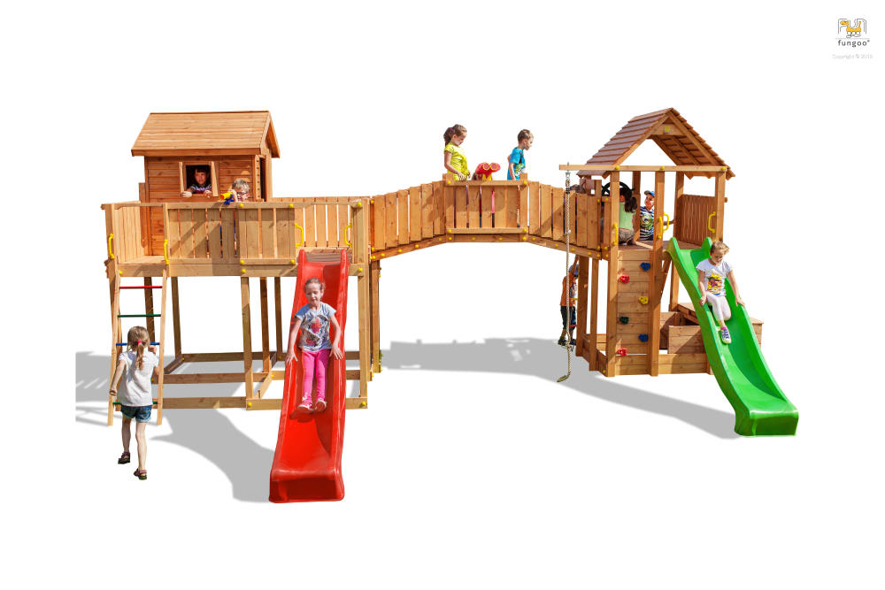 Spielturm Maxi Set Fungoo JOYFUL CASTEL, teak-farben lasiert