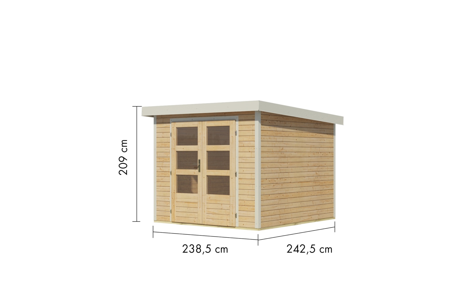 Hybrid-Gartenhaus Jupiter 3,5A - 238x242 cm, 19mm naturbelassen/weiß