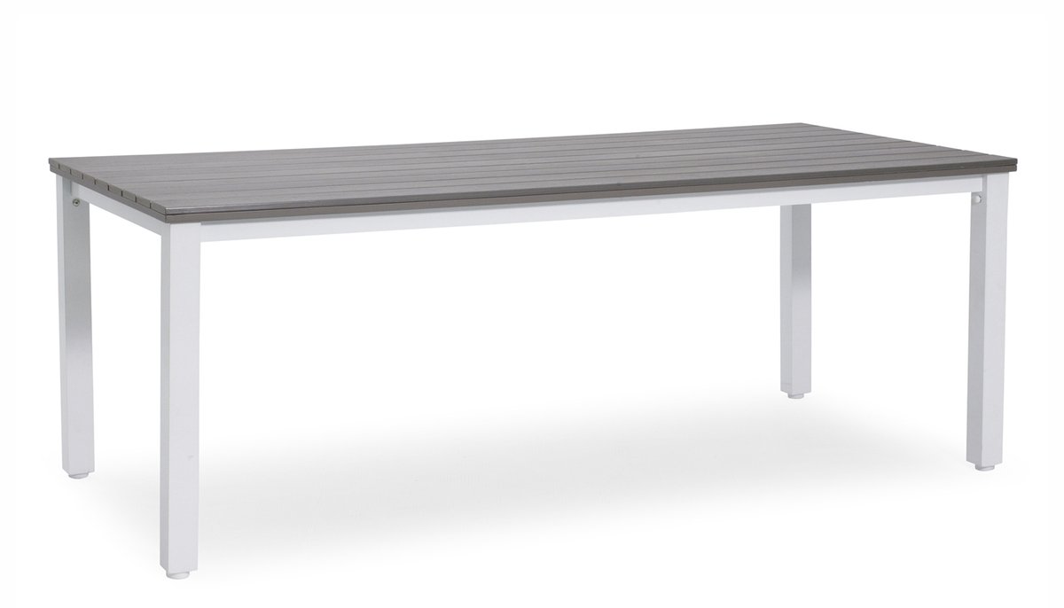 Arlöv Alu-Tisch weiß 200x90 cm mit Polywood-Oberfläche grau