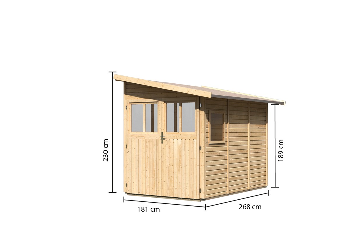 Anlehnhaus Wandlitz 3 - 181x268 cm, 19 mm Holz naturbelassen, Karibu