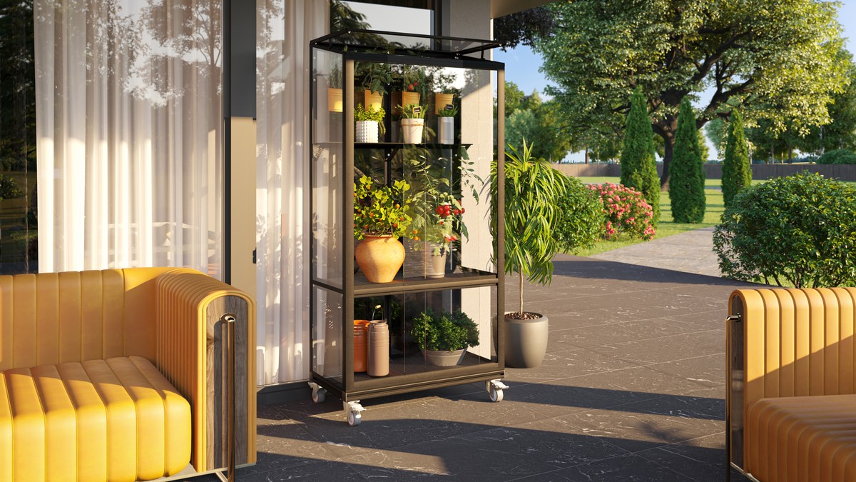 Vitavia Balkongewächshaus Polis mit Rollfundament, schwarz, Echtglas