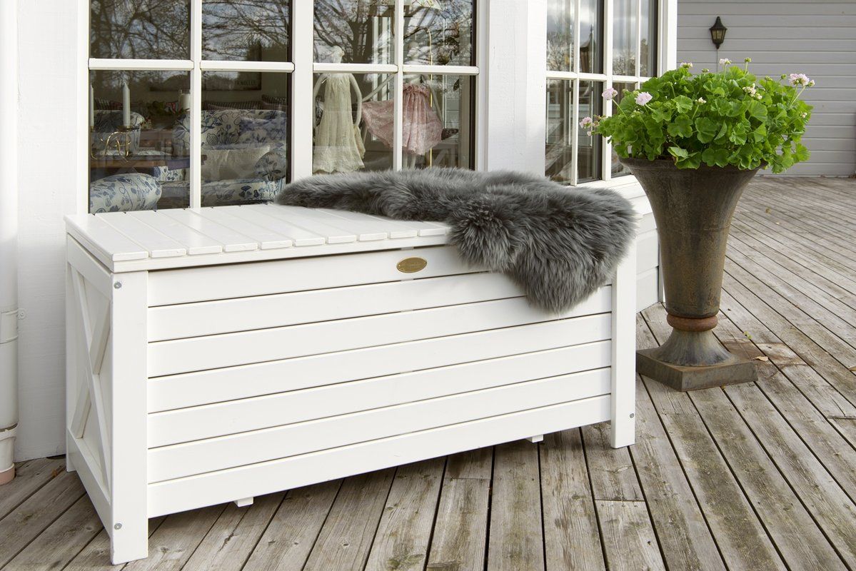 Läckö Gartenbox 134 x 59 x 64 cm weiß , Holz Auflagenbox, Deckel