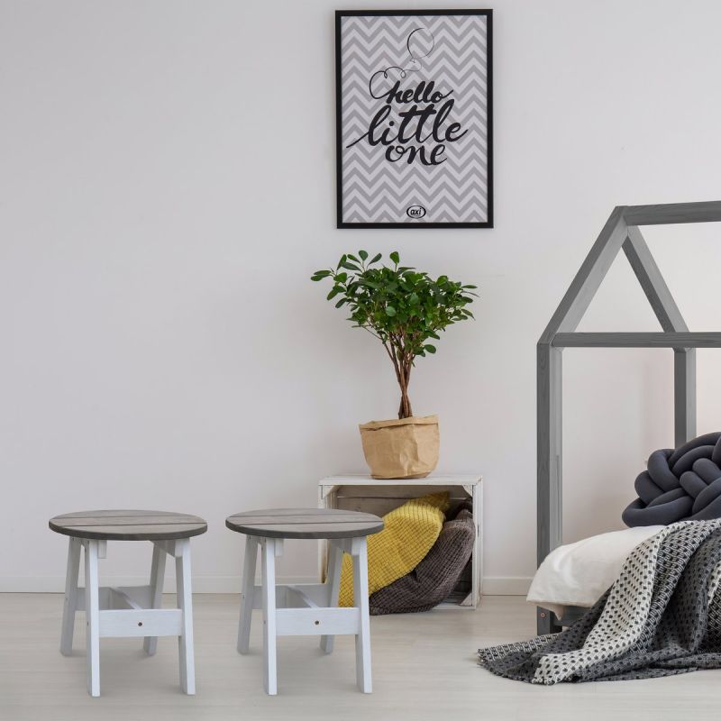 2er-Set Picknick-Hocker rund, Hemlockholz grau/weiß